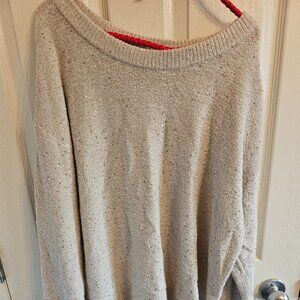 Karl Lagerfeld Oatmeal Sparkle Crew neck with Back Bow, Sz XL EUC